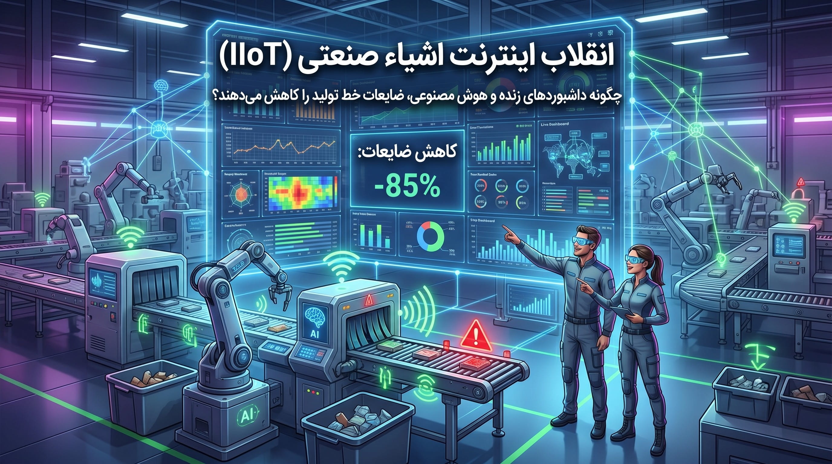 انقلاب اینترنت اشیاء صنعتی (IIoT): چگونه داشبوردهای زنده و هوش مصنوعی، ضایعات خط تولید را کاهش می‌دهند؟